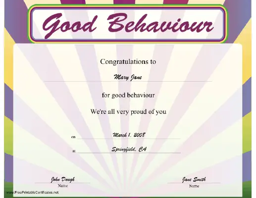 Good Behaviour certificate