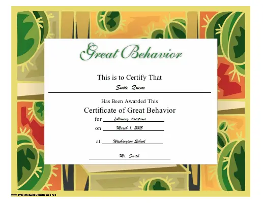Great Behavior certificate
