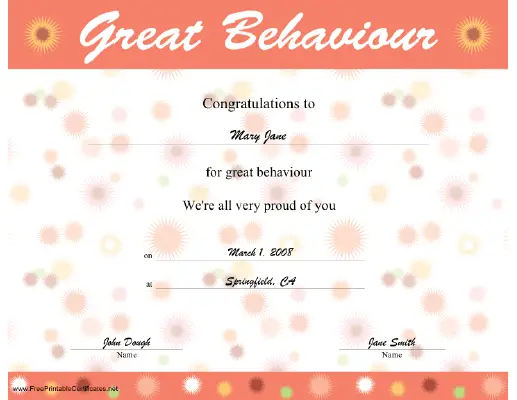 Great Behaviour certificate