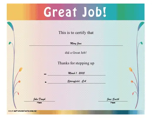 Great Job certificate