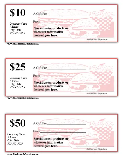 Gift Certificate - Grill/Diner certificate