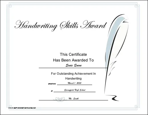 Handwriting Skill certificate