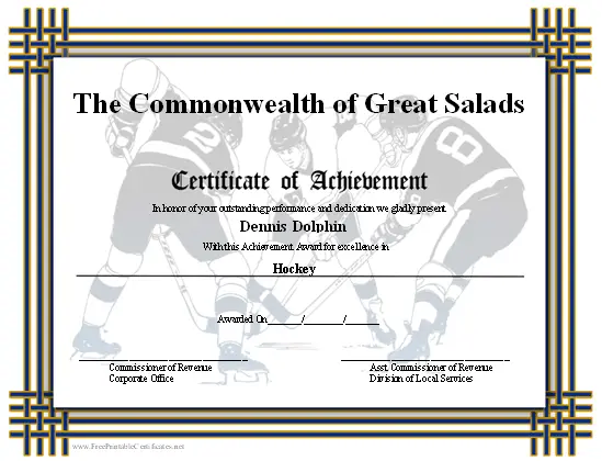 Achievement - Hockey certificate