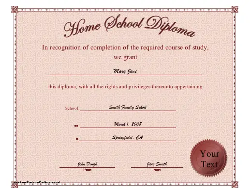 Home School Diploma certificate