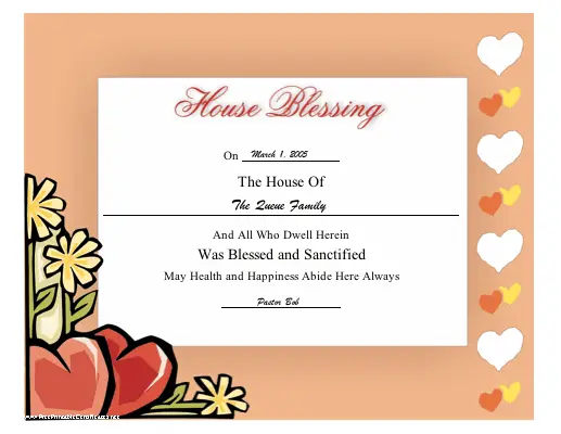 House Blessing certificate
