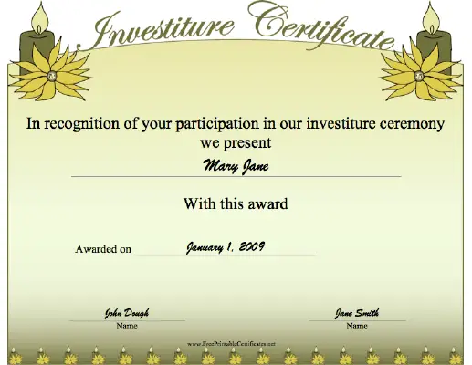 Investiture certificate