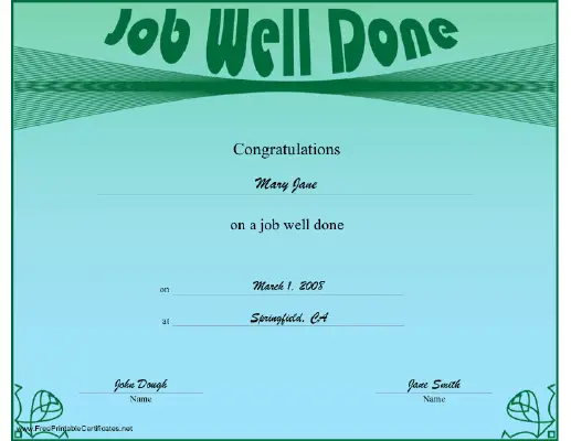 Job Well Done certificate