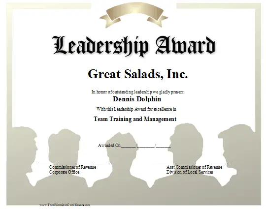 Leadership Award certificate