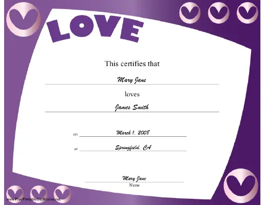 Love certificate