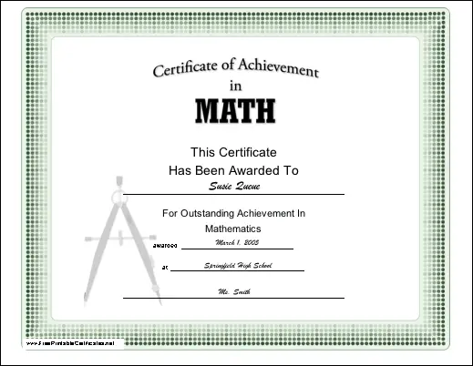 Math Achievement certificate