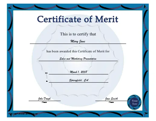 Merit certificate