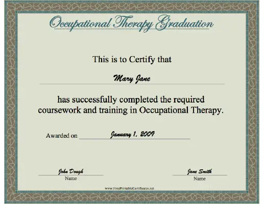 Occupational Therapy Graduation certificate