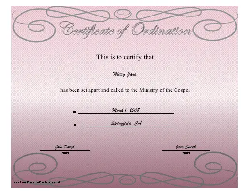 Ordination certificate