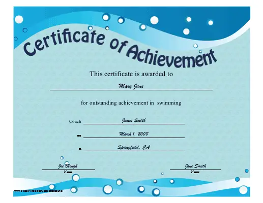 Achievement - Swimming certificate