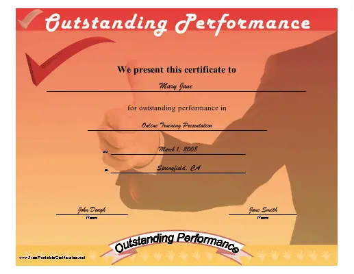 Outstanding Performance certificate
