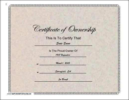 Ownership certificate