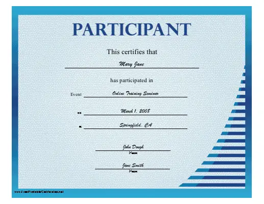Participant certificate