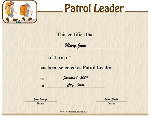 Patrol Leader certificate
