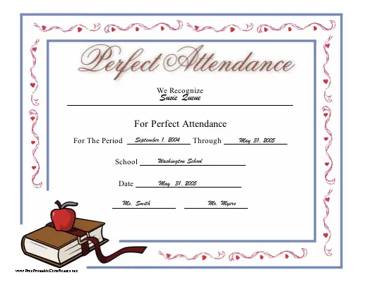 Perfect Attendance certificate