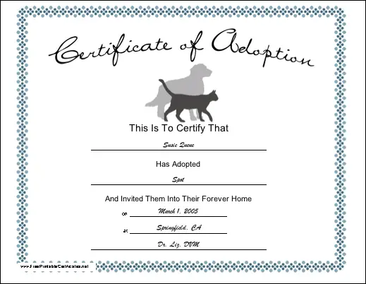 Pet Adoption certificate