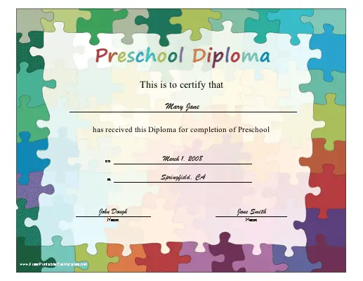 Preschool Diploma certificate