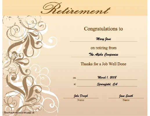 Retirement certificate