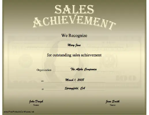 Sales Achievement certificate