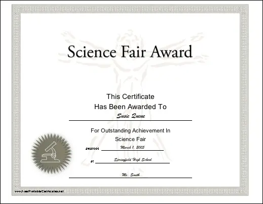 Science Fair Award certificate