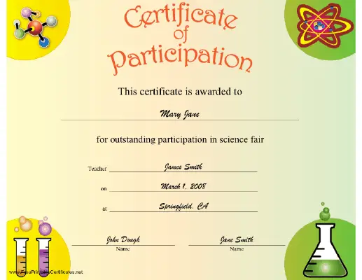 Science Participation certificate