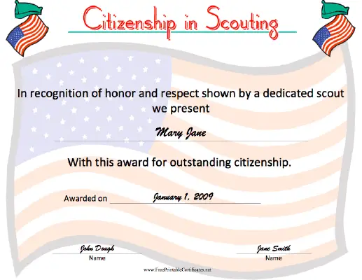 Citizenship in Scouting certificate