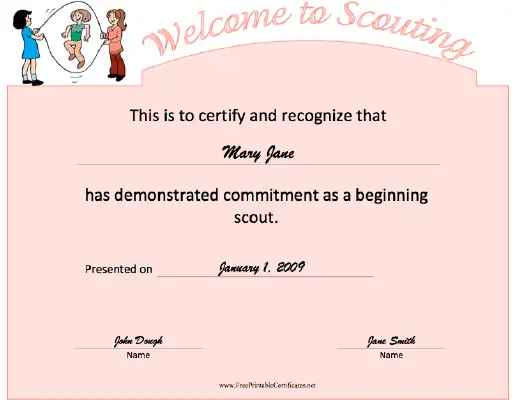 Welcome To Scouting certificate