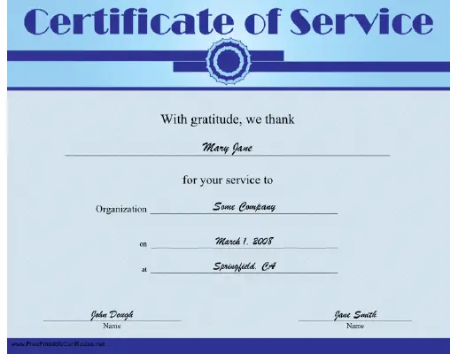 Service certificate