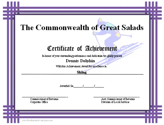 Achievement - Skier certificate