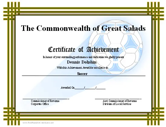 Achievement - Soccer certificate