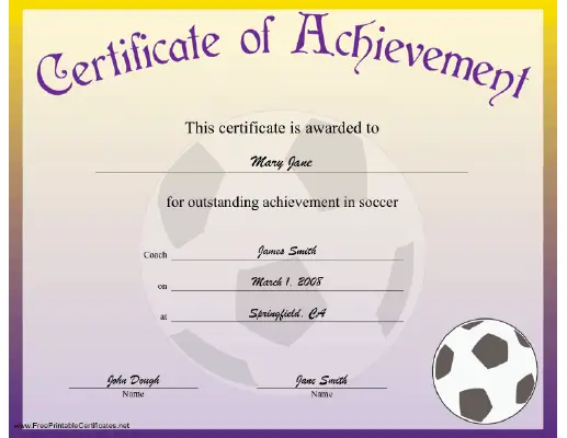 Soccer Achievement certificate
