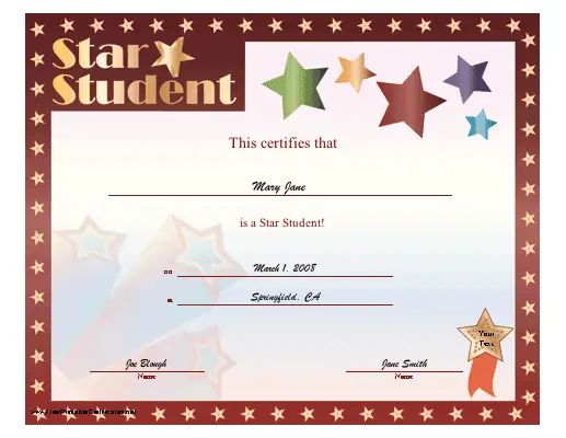 Star Student certificate