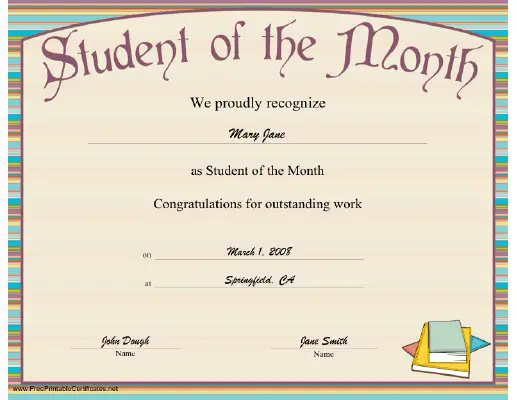 Student of the Month certificate