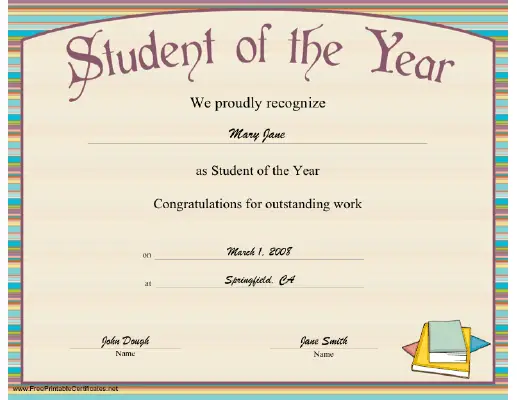 Student of the Year certificate