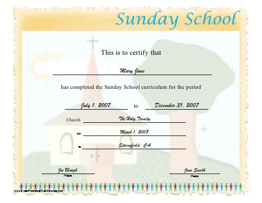 Sunday School certificate