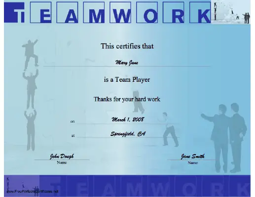 Teamwork certificate