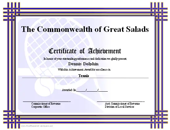 Achievement - Tennis certificate