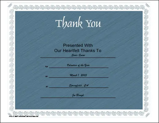 Thank You certificate