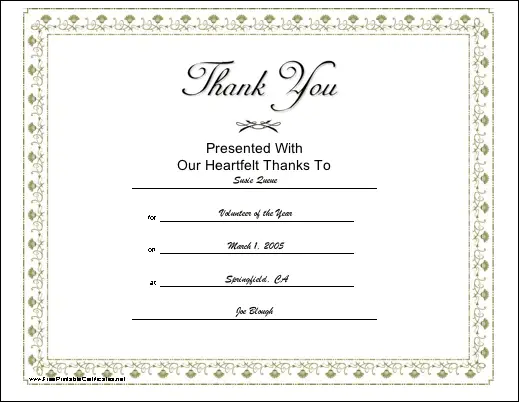 Thank You certificate