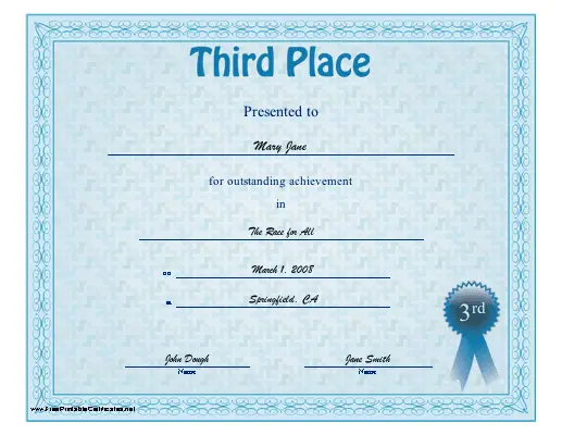 Third Place certificate