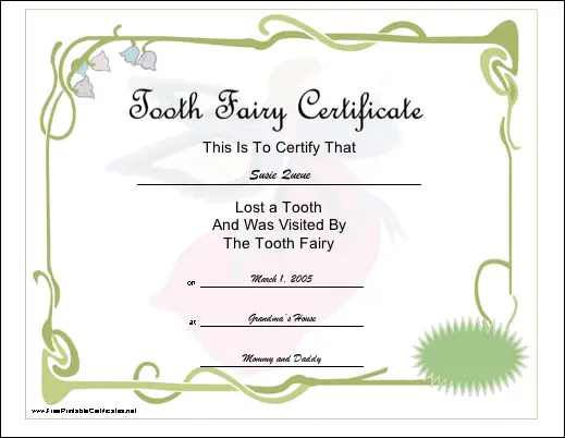 Lost a Tooth certificate