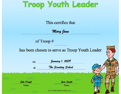 Troop Youth Leader certificate