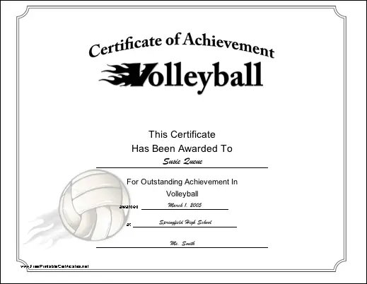 Volleyball certificate