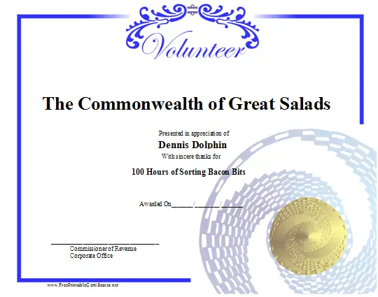 Volunteer certificate