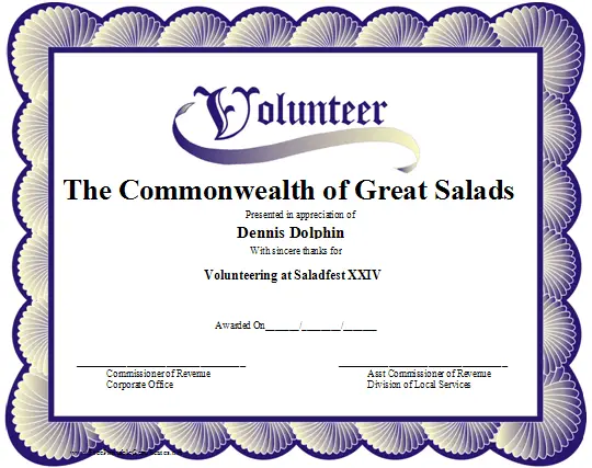 Volunteer certificate