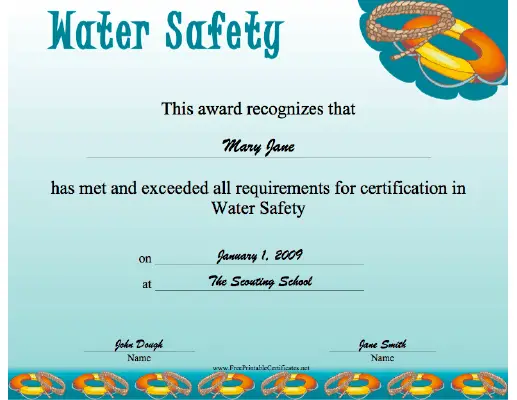 Water Safety certificate